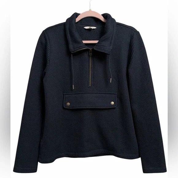 L.L. Bean Dark Blue Women”s Signature Brushed-Back Waffle Anorak - Picture 2 of 5